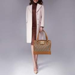 Pre Owned DKNY Brown/Beige Signature Canvas and Leather Tote