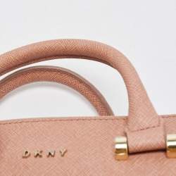 DKNY Pink Textured Leather Pearl Embellished Double Zip Tote