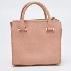 DKNY Pink Textured Leather Pearl Embellished Double Zip Tote