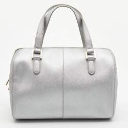 Pre Owned DKNY Silver Saffiano Leather Boston Bag