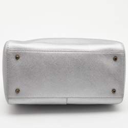 Pre Owned DKNY Silver Saffiano Leather Boston Bag