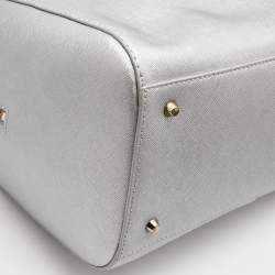 Pre Owned DKNY Silver Saffiano Leather Boston Bag