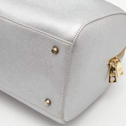 Pre Owned DKNY Silver Saffiano Leather Boston Bag