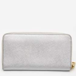 Pre Owned DKNY Silver Saffiano Leather Boston Bag