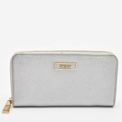Pre Owned DKNY Silver Saffiano Leather Boston Bag