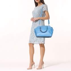 Pre Owned DKNY Blue Leather Bryant Park Top Zip Satchel