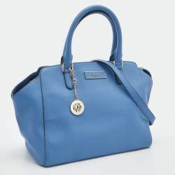 Pre Owned DKNY Blue Leather Bryant Park Top Zip Satchel