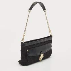 Pre Owned DKNY Black Signature Canvas and Leather Shoulder Bag