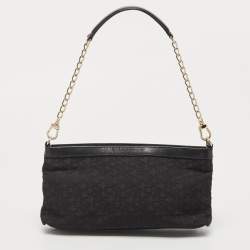 Pre Owned DKNY Black Signature Canvas and Leather Shoulder Bag