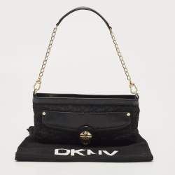 Pre Owned DKNY Black Signature Canvas and Leather Shoulder Bag