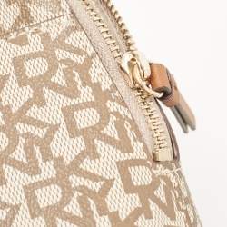 Pre Owned DKNY Beige/Brown Signature Coated Canvas and Leather Chain Shoulder Bag