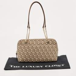 Pre Owned DKNY Beige/Brown Signature Coated Canvas and Leather Chain Shoulder Bag