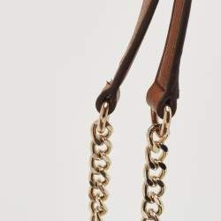 Pre Owned DKNY Beige/Brown Signature Coated Canvas and Leather Chain Shoulder Bag