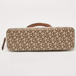 Pre Owned DKNY Beige/Brown Signature Coated Canvas and Leather Chain Shoulder Bag