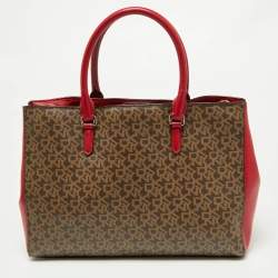 Pre Owned DKNY Tri Color Signature Coated Canvas and Leather Tote