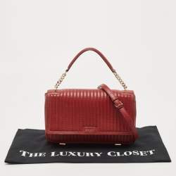 DKNY Red Pinstripe Quilted Leather Gansevoort Top Handle Bag