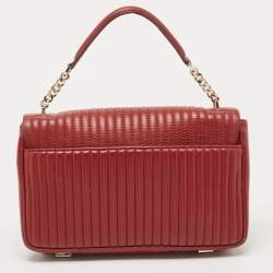 DKNY Red Pinstripe Quilted Leather Gansevoort Top Handle Bag