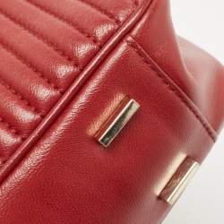 DKNY Red Pinstripe Quilted Leather Gansevoort Top Handle Bag