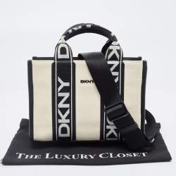 Pre Owned DKNY Black/Beige Canvas and Leather Small Cassie Tote