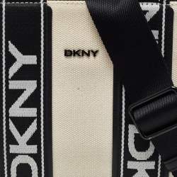 Pre Owned DKNY Black/Beige Canvas and Leather Small Cassie Tote