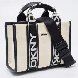 Pre Owned DKNY Black/Beige Canvas and Leather Small Cassie Tote