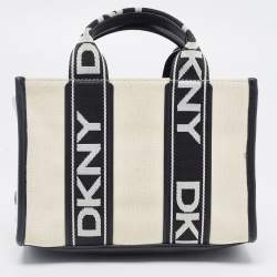Pre Owned DKNY Black/Beige Canvas and Leather Small Cassie Tote