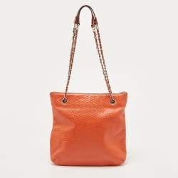 Pre Owned DKNY Orange Leather Chain Shoulder Bag
