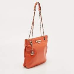 Pre Owned DKNY Orange Leather Chain Shoulder Bag