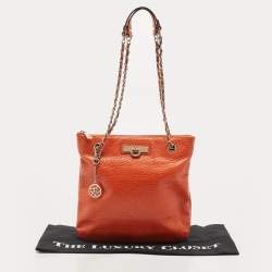 Pre Owned DKNY Orange Leather Chain Shoulder Bag