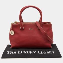 DKNY Red Leather Bryant Park Double Zip Shopper Tote