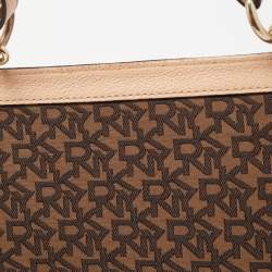 Pre Owned Dkny Brown/Beige Signature Coated Canvas And Leather Satchel 