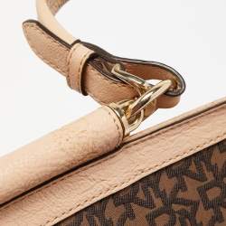 Pre Owned Dkny Brown/Beige Signature Coated Canvas And Leather Satchel 