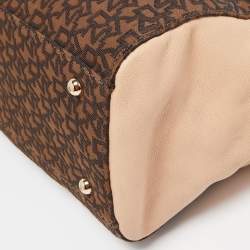 Pre Owned Dkny Brown/Beige Signature Coated Canvas And Leather Satchel 