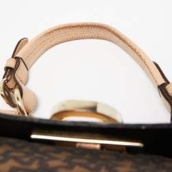Pre Owned Dkny Brown/Beige Signature Coated Canvas And Leather Satchel 