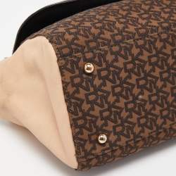 Pre Owned Dkny Brown/Beige Signature Coated Canvas And Leather Satchel 