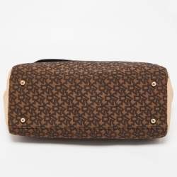 Pre Owned Dkny Brown/Beige Signature Coated Canvas And Leather Satchel 
