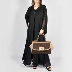 Pre Owned Dkny Brown/Beige Signature Coated Canvas And Leather Satchel 