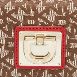 DKNY Beige/Red Signature Canvas and Leather French Wallet