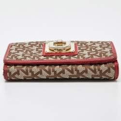 DKNY Beige/Red Signature Canvas and Leather French Wallet