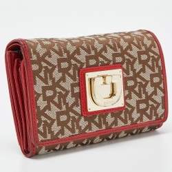 DKNY Beige/Red Signature Canvas and Leather French Wallet