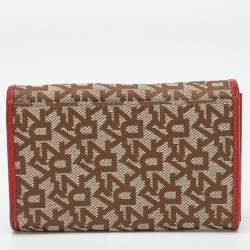 DKNY Beige/Red Signature Canvas and Leather French Wallet