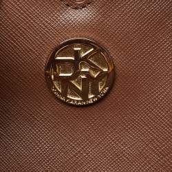 Pre Owned DKNY Beige/Red Signature Canvas and Leather Zip Tote