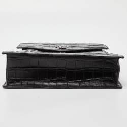 Pre Owned DKNY Black Croc Embossed Leather Flap Top Handle Bag