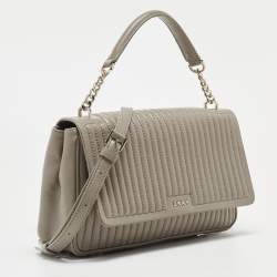 Pre Owned DKNY Grey Pinstripe Quilted Leather Gansevoort Top Handle Bag