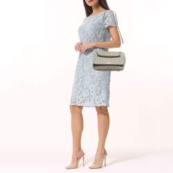 Pre Owned DKNY Grey Pinstripe Quilted Leather Gansevoort Top Handle Bag