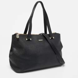 Pre Owned DKNY Black Saffiano Leather Double Zip Tote