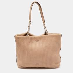 DKNY Beige Quilted Leather Chain Tote