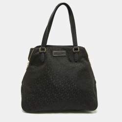 DKNY Black Signature Canvas and Leather Zip Side Shopper Tote