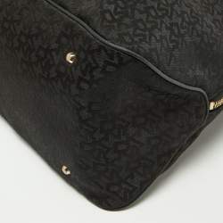 DKNY Black Signature Canvas and Leather Zip Side Shopper Tote