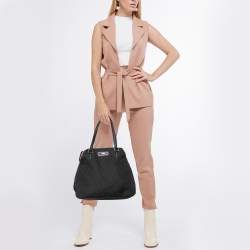 DKNY Black Signature Canvas and Leather Zip Side Shopper Tote